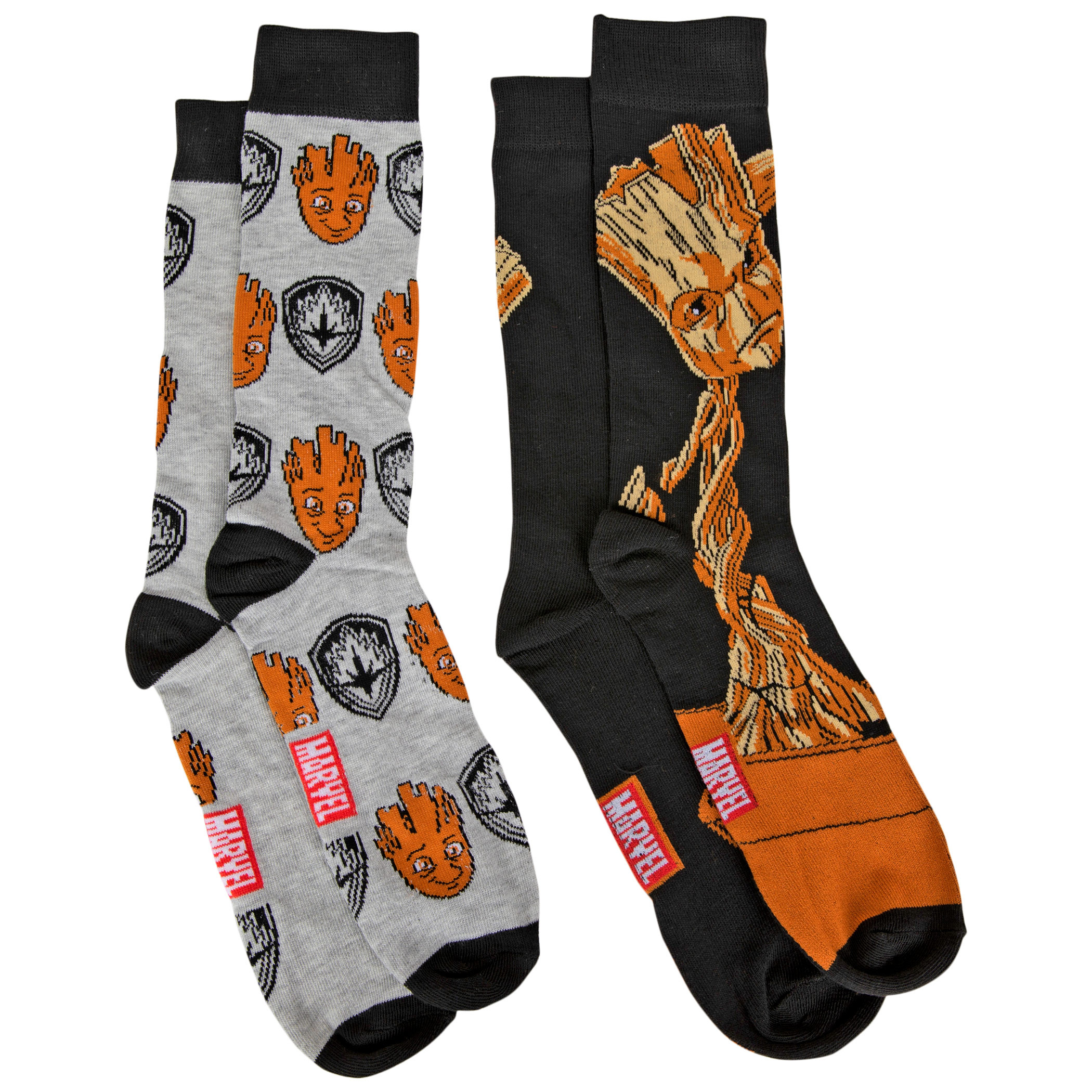 Guardians of Galaxy Groot Character and Symbols 2-Pair Pack of Crew Socks